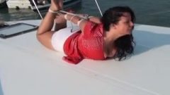 JJ Plush Tied Up In Public On A Boat