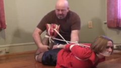 Girl With Red Blouse Hogtied And Gagged