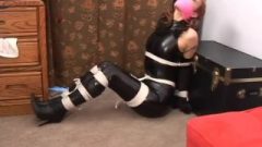 Intruder In Latex Gets Tied Up And Gagged