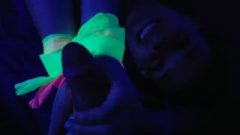 Glow In The Dark Blow Job And Sockjob With Hands And Feet Tied Up