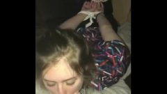 Female Tied Up Blowing Her Bf Huge Toe