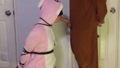 Bunny Onesie Pajamas Blow-Job Tied Up