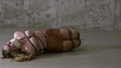Woman With Shiny Garments Tied Up And Gagged