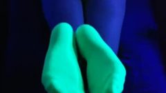 Glow In The Dark Blow-Job And Sockjob With Hands And Feet Tied Up