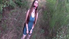 Walking Cuffed And Choked Outdoors